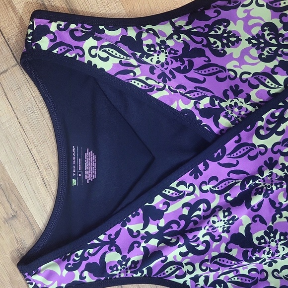 TEKGEAR Navy Purple Lime Green Fleur De Lis Modest Sleeveless Athletic Dress - Picture 4 of 8